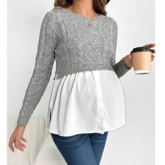 Maternity Color Block Chunky Knit Sweater Top - Picture 6 of 9